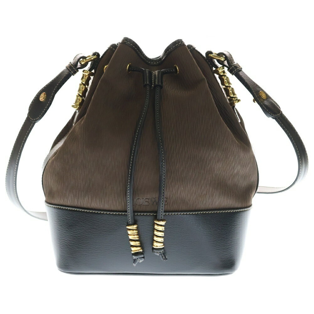 LOEWE Velzquez Bucket Leather Shoulder Bag Brown Black